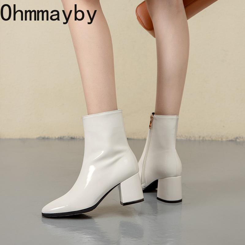 Winter Patent Leather Ankle Boots For Women Fashion Side Zippers Short Boots Female Elegant High Heel Women'S Mordern Botties