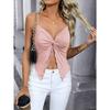 Women's V Neck Thin Spaghetti Strap Front Twist Cutout Ruffle Hem Cropped Camisole Summer Sexy Sleeveless Casual Tank Top