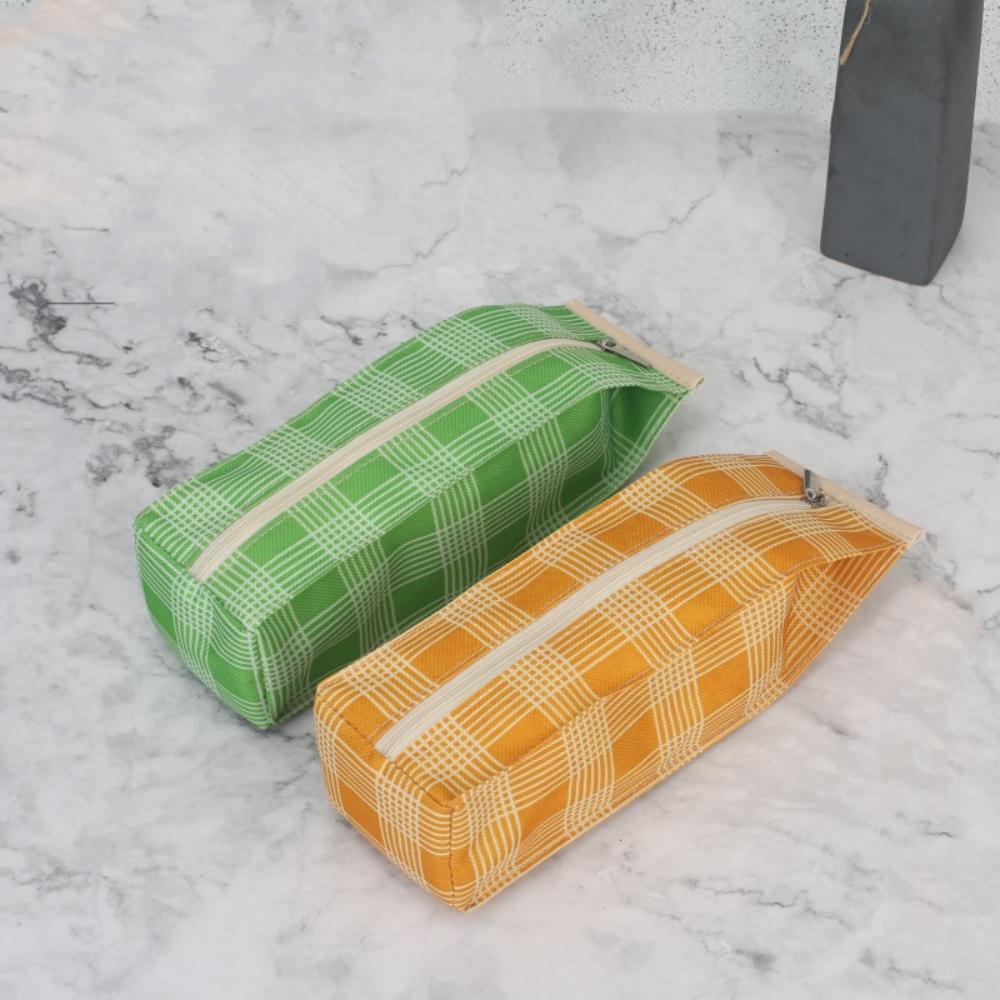 

Waterproof Wear-resistant Pen Case Ins Stationery Storage Pouch Plaid Pencil Bag Girls