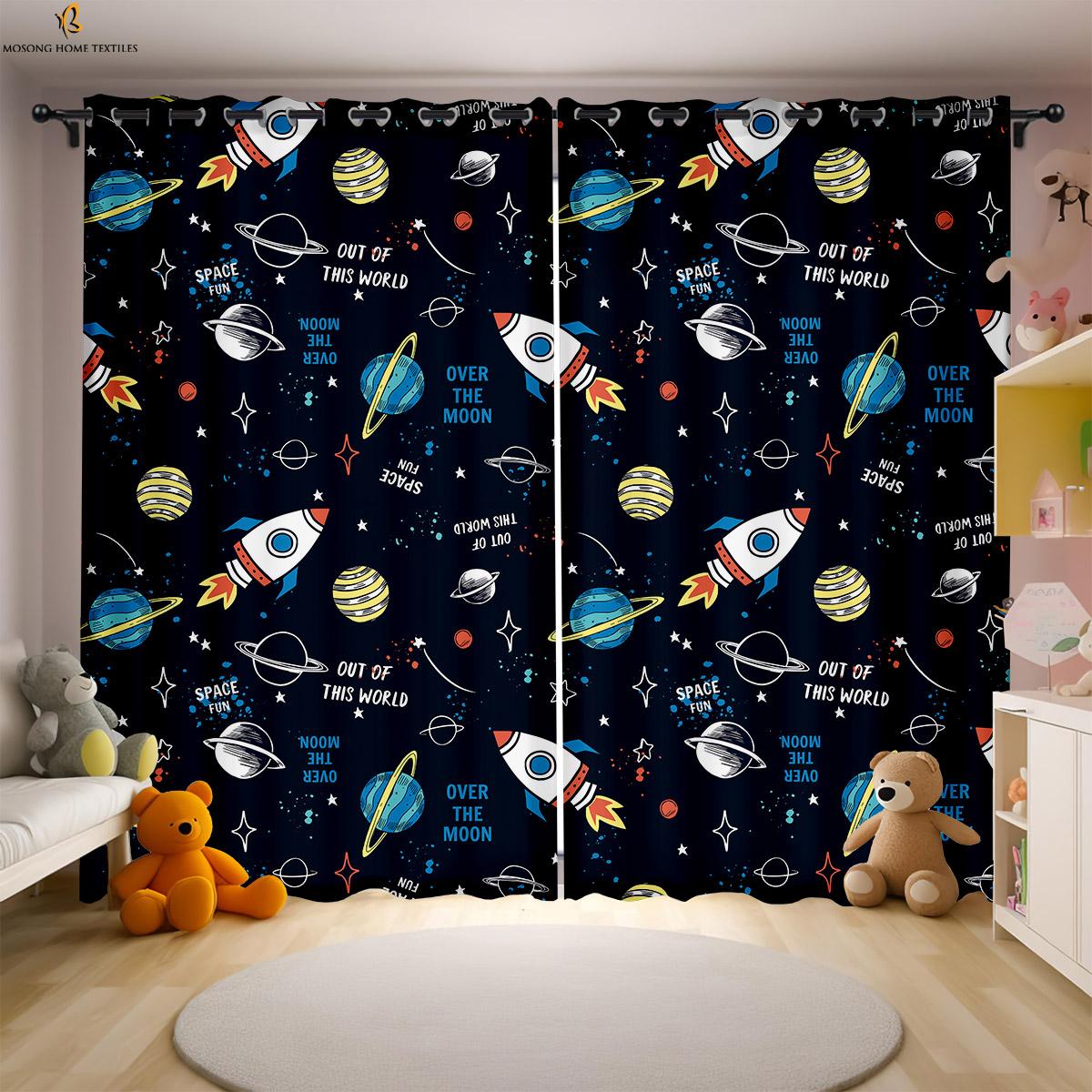 

Шторы на окна с рисунком космической ракеты, шторы для детской комнаты, шторы для гостиной, кабинета, спальни, декоративные шторы 2 шт. W50xH130(CM)x2PCS&Rod pocket