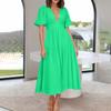 Puff Sleeve Vacation Dress For Women Summer  Deep V Neck Casual Short Sleeve A-Line Maxi Dresses