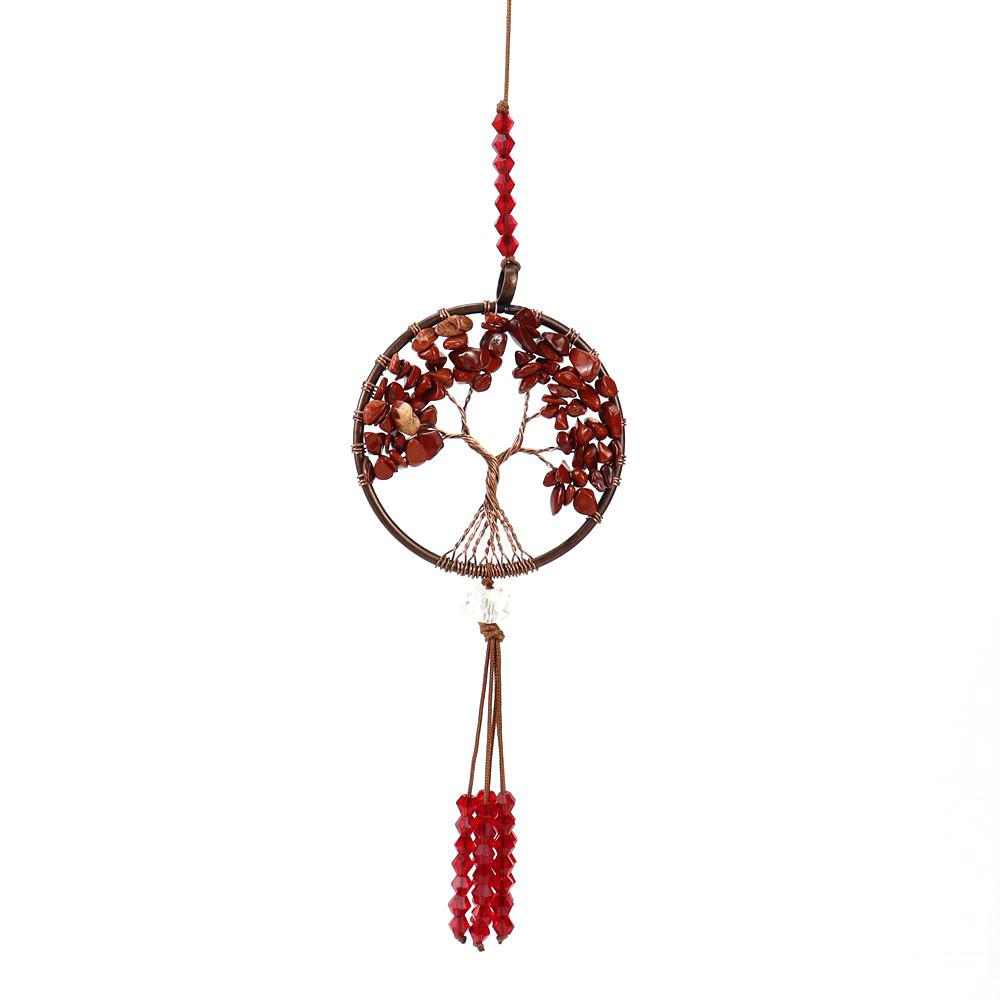 Agate Tree Of Life Car Charm With Handcrafted Crystal Fringe For Vehicle Decor