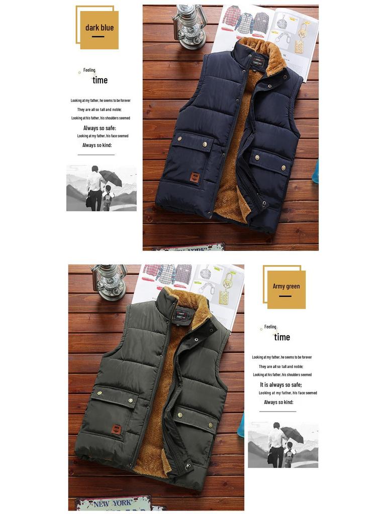 Men's Plus Size Cotton Vest with Velvet Lining - Thick, Trendy, and Casual Sleeveless Design