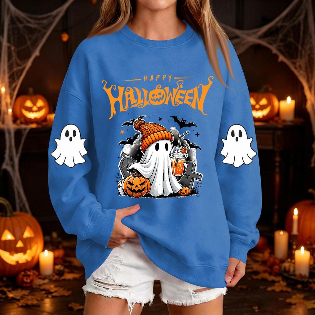 Women's Fashion Casual Halloween Print Neck Pullover Sweatshirt