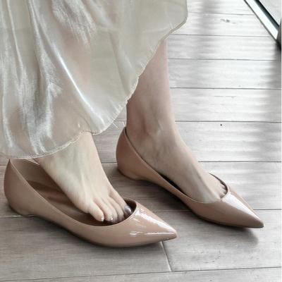 PD05 New Women's Large Size Commuter Advanced Sense Light Mouth Red Bottom Nude Pointed Flat Shoes Single Shoes