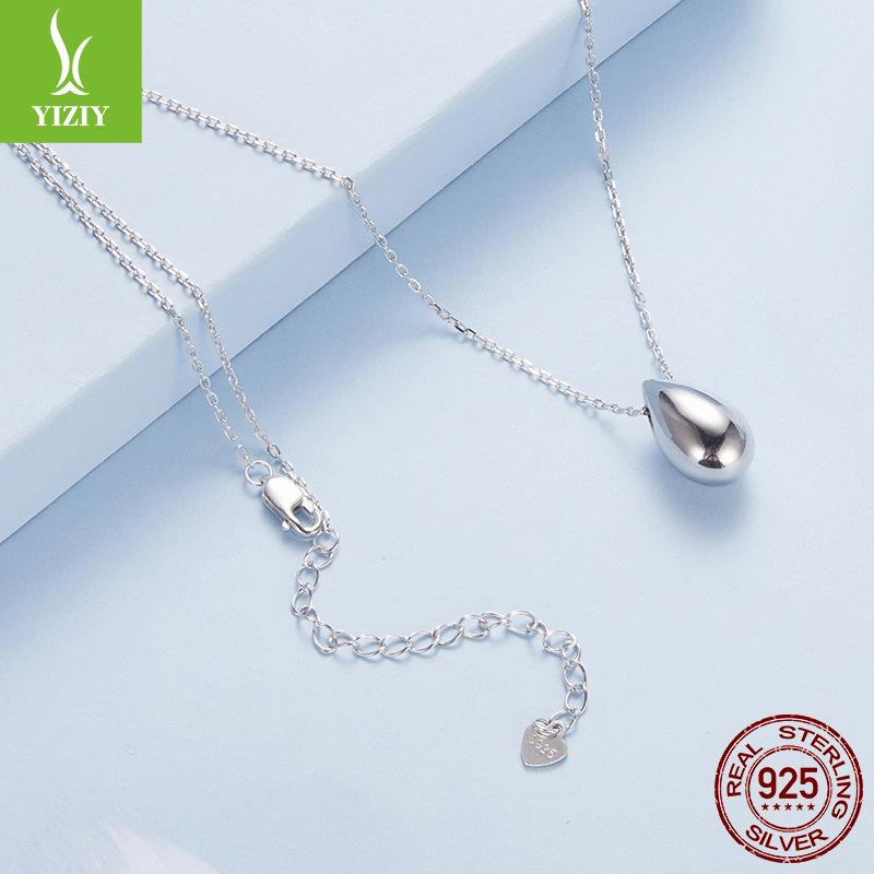 Metal Water Drop Pendant Simple Fashion Ins French Cold Wind Geometric 925 Sterling Silver Necklace