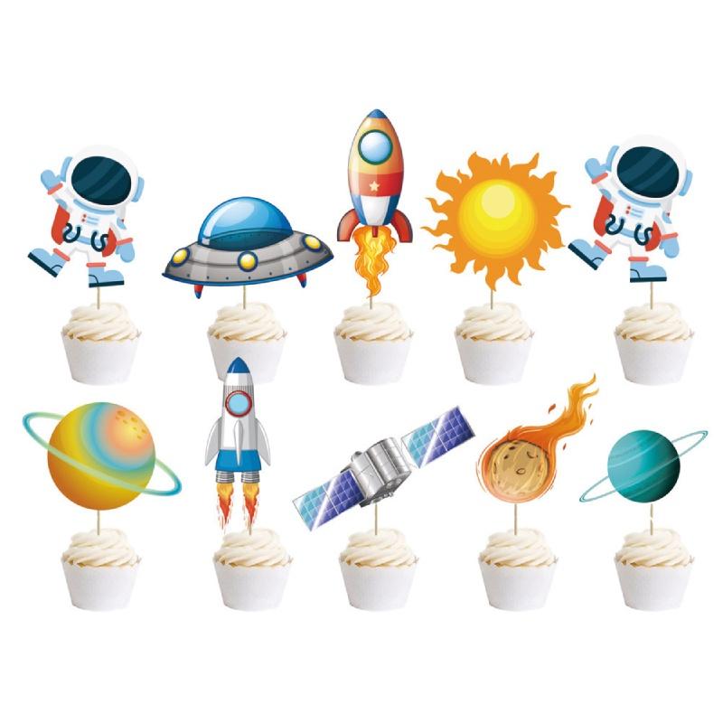Themed Space Outer Spaceman Rocket Birthday Party Decor Set Banner Topper Cake