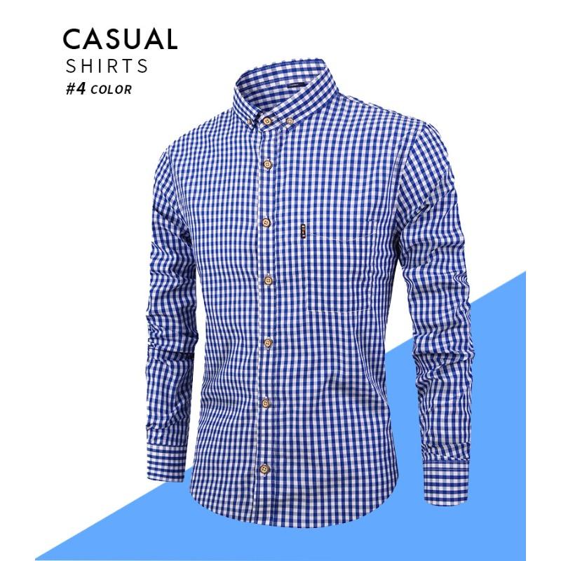 Cel mai vândut transfrontalier Cămașă cu mânecă lungă în carouri 100% bumbac pentru bărbați, Cămașă casual clasică cu nasturi, model Gingham Vichy