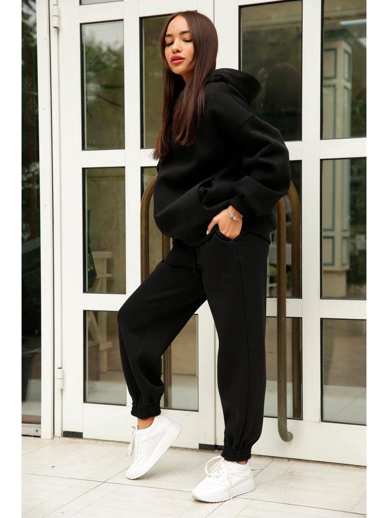 Women's Autumn/Winter Fashion Solid Color Hooded Sweatshirt Casual Two-Piece Set