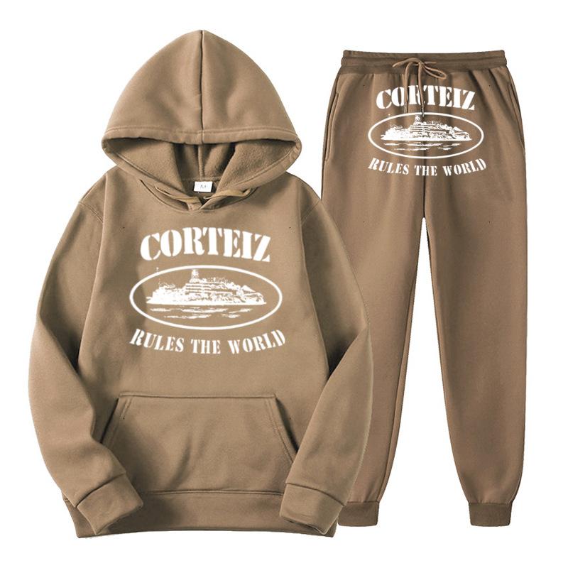 Cortiz Sportswear Tuta da Jogging da Uomo con Stampa Alfabetica Felpa con Cappuccio Y2K Pantaloni da Tuta Larghi con Cappuccio