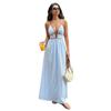 Vestido de verano nuevo a rayas con cuello en V profundo para vacaciones venta caliente transfronteriza sin espalda sin mangas cuello largo