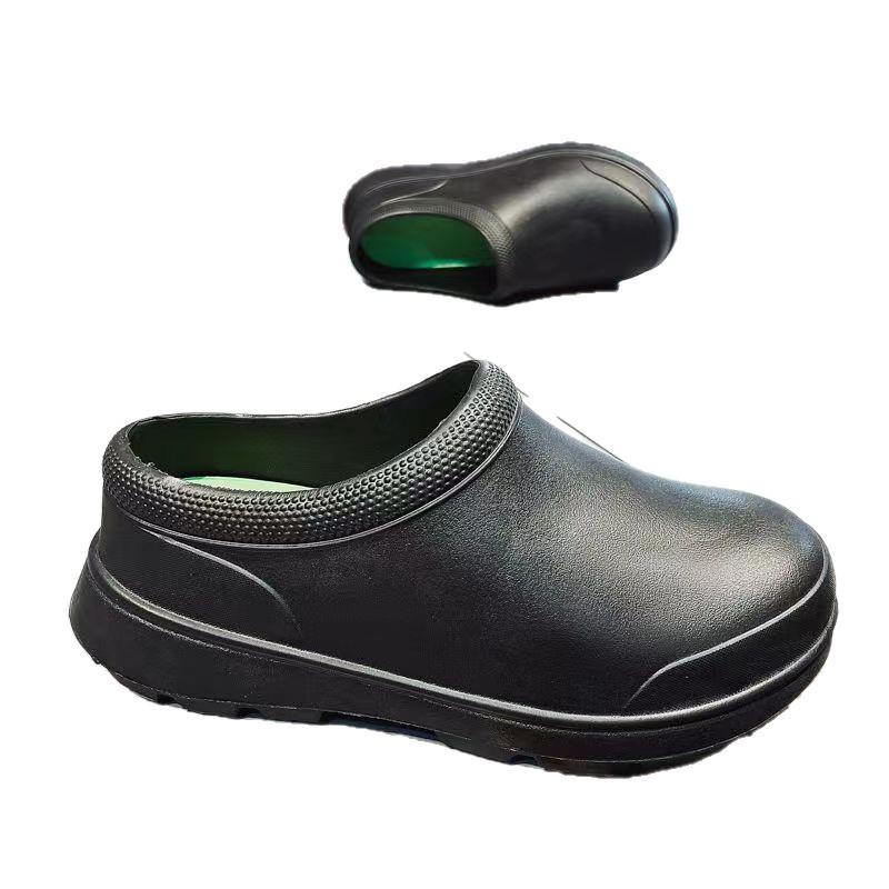 Men's Non-slip Waterproof Chef Shoes - Black Slip-on with Thick Sole