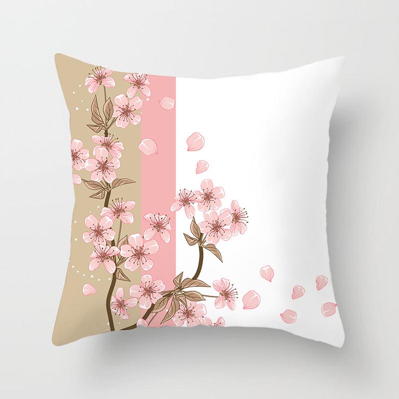 Peach Leather Velvet Fresh Pink Flower Pillowcase Home Sofa Pillow Cushion Cover Core-free