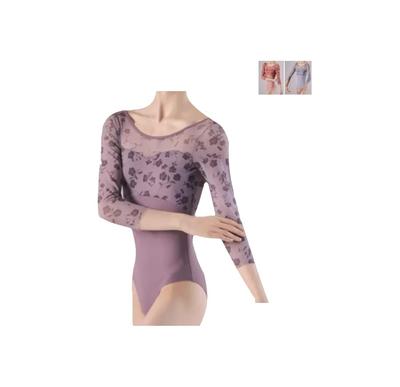ProDance Floral Print Long Sleeve Ballet Leotard Size L Women's (PLL012BA, Lavender, (165cm))