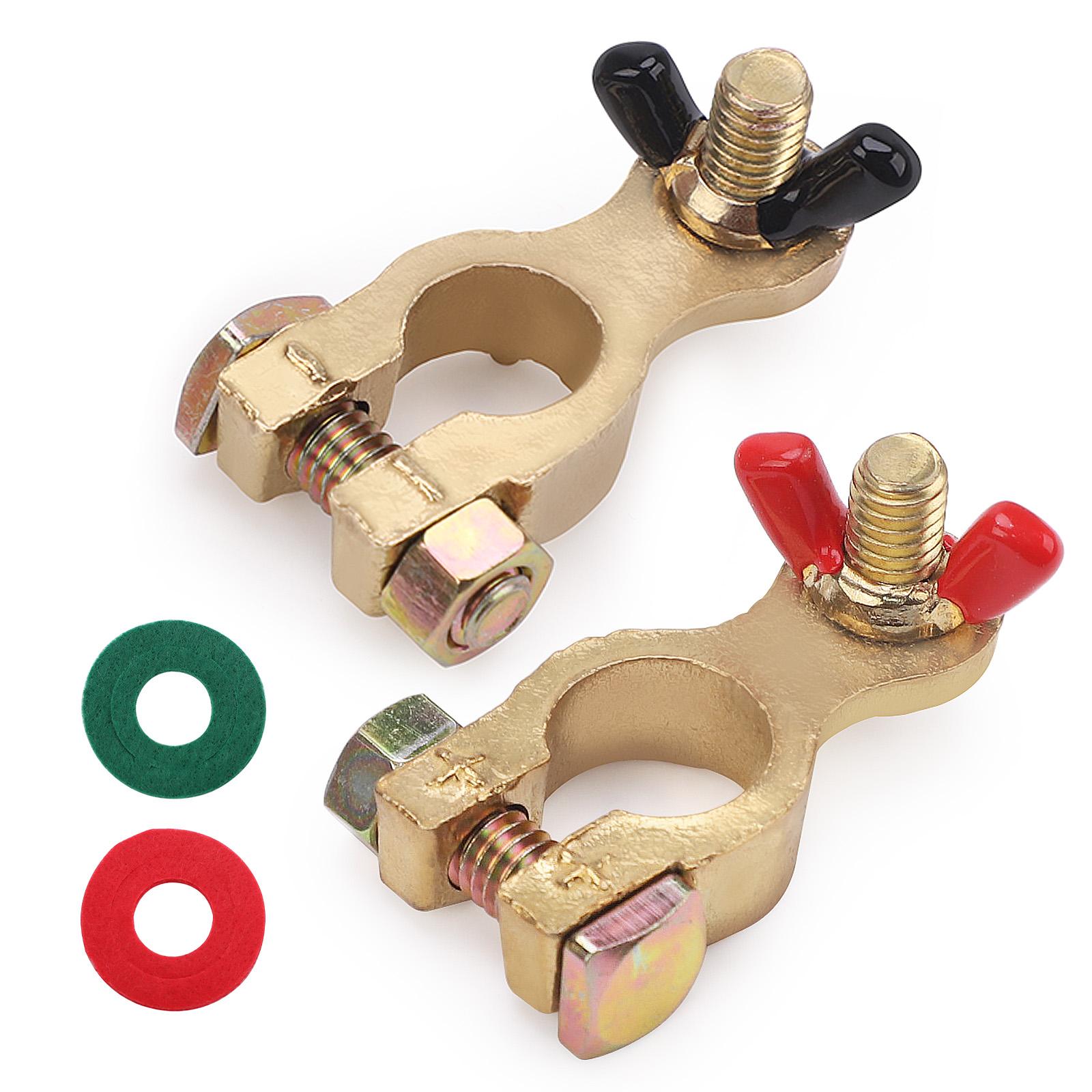

2Pcs Car Battery Terminal Wire Cable Clamp Adjustable Conductive Cap Stud Type Cable Positive Negative Electric Copper Connector армія зелений колір