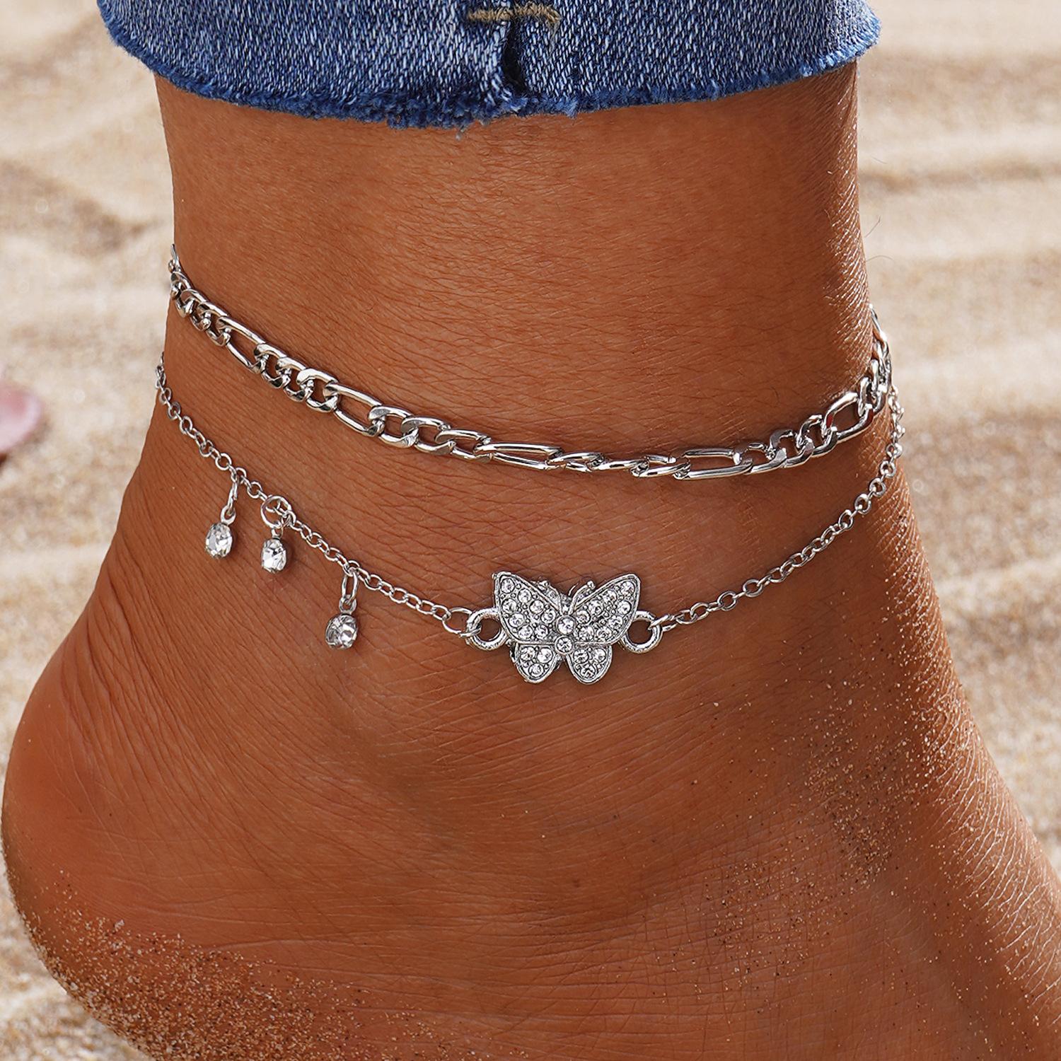 

Fashion Tassel Ankle Accessory for Women Gift 2pcs/set Anklet Butterfly Beach Vacation Artificial Crystal срібний