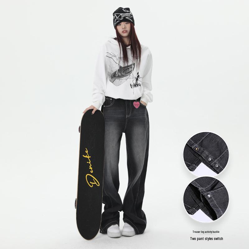 Women's Wide-Leg Black-Gray High-Waisted Jeans - Autumn/Winter 2023