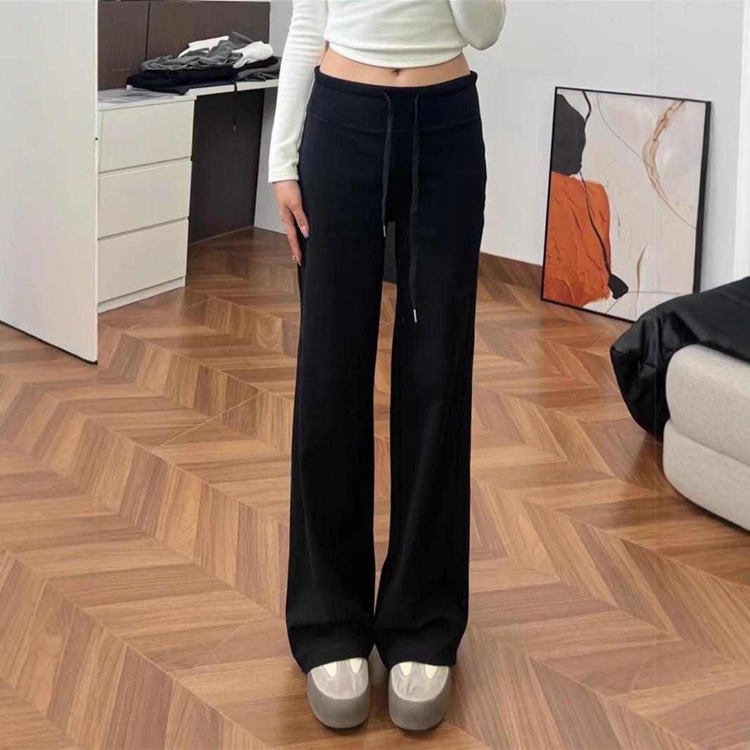 

Женские серые эластичные брюки с кулиской до пола с широкими штанинами для повседневной носки Small Premium чёрный