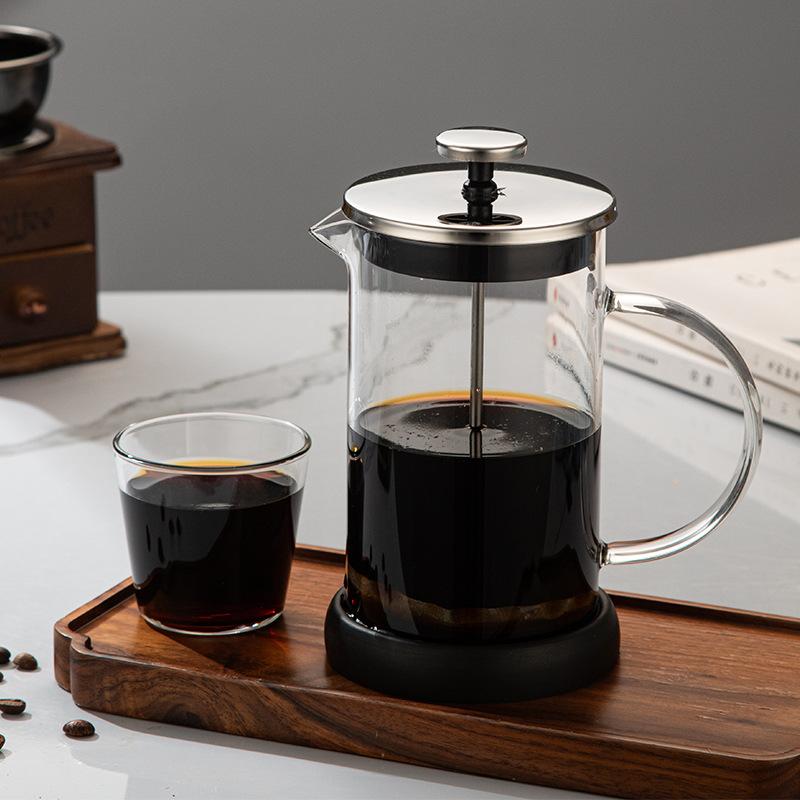 Kaffekanna presskanna, hög borosilikatglas 304 handhälld kaffebryggare mjölkskummare, tebryggare, filterkanna