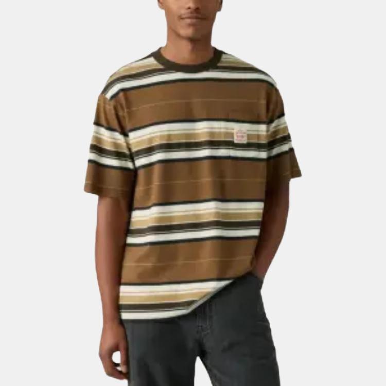 Levis Bequemes Vielseitiges Gestreiftes Klassisches Rundhals Locker Kurzarm T-Shirt Herren Tops A5850-0019