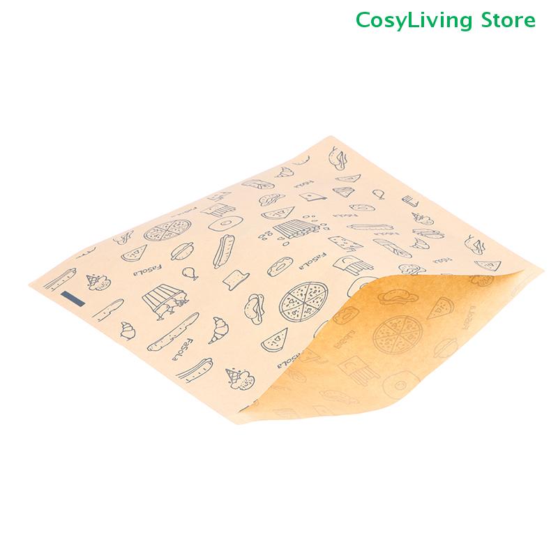 50Pcs Kraft Paper Bag Greaseproof Paper Bag Food Wrapping Bag Disposable Packaging Baking Paper Plate Mat Kitchen Accessories