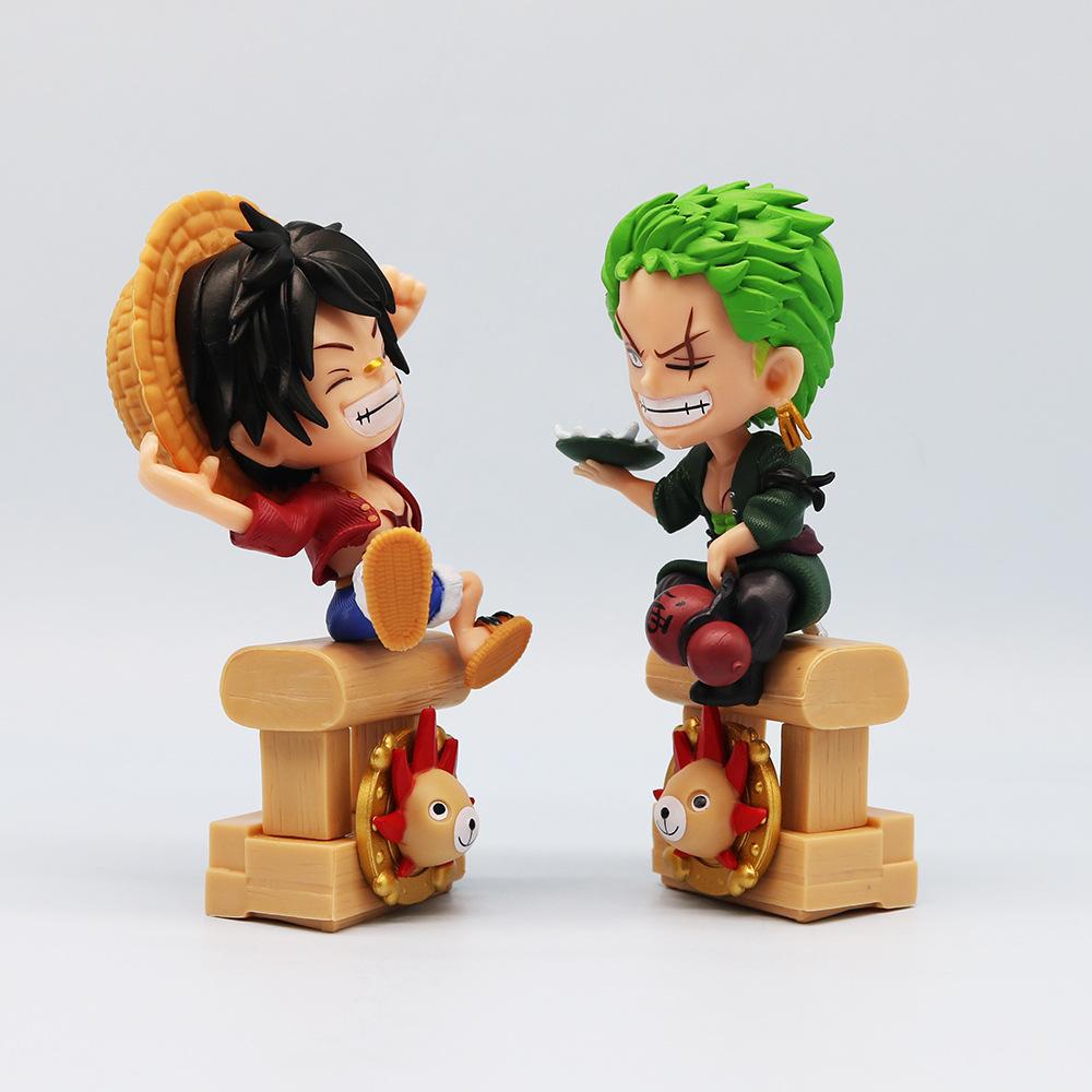 One Piece Q Version Luffy Sanji Sitting Posture Action Figure Model Car Desktop Ornament Accessorie Cartoon Decor Toys
