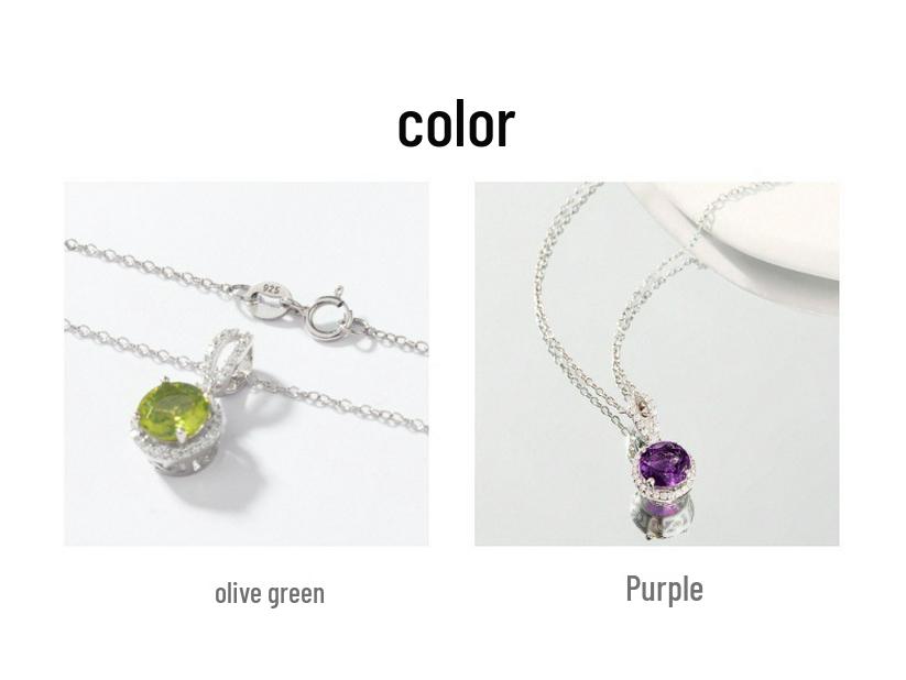 925 Sterling Silver Peridot and Zircon Necklace with Micro-Paved White Sapphire Gemstone Pendant