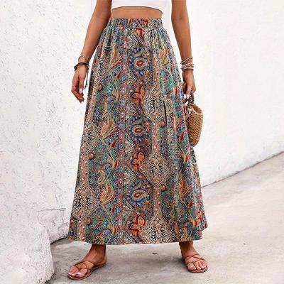 Women's Summer Printed Split Casual A-line Half-body Skirt