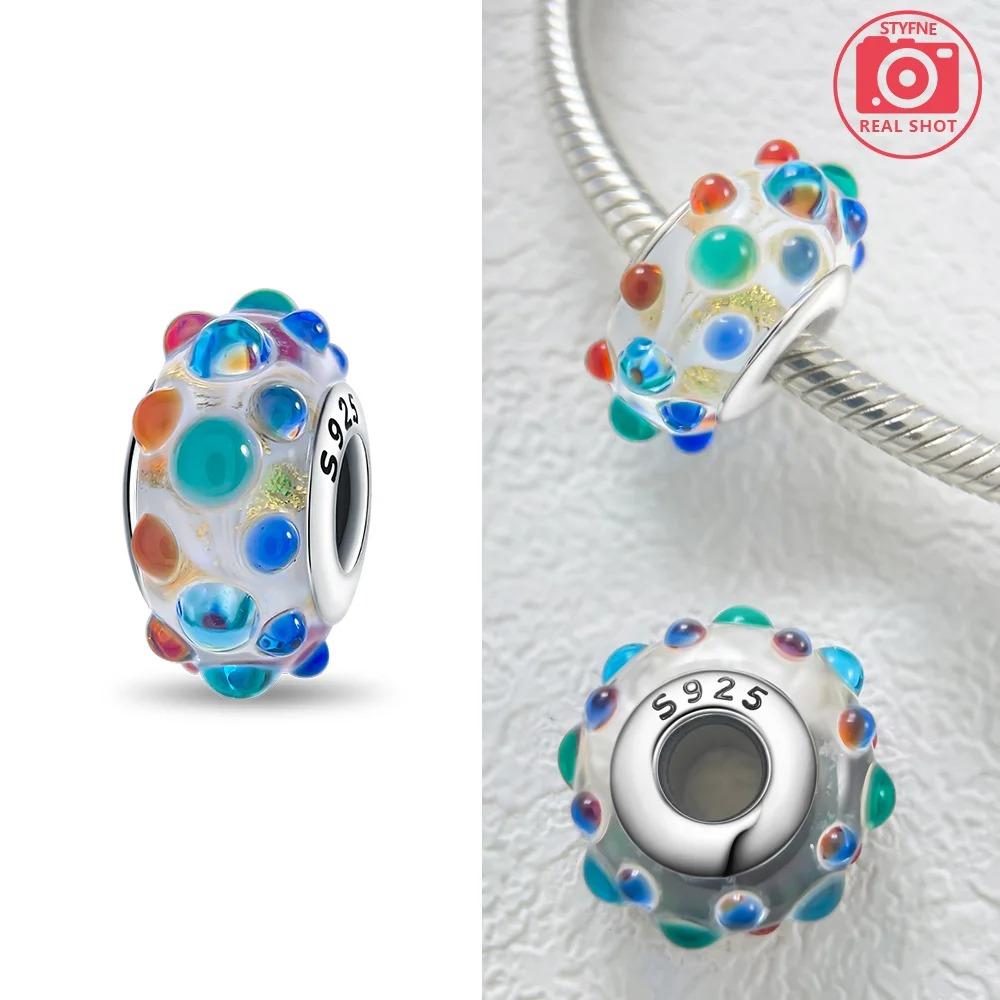 Original Rosa Glasperlen Blaue Romantische Perlen 925 Silber Charms für Frauen DIY Schmuckherstellung Armband Passend