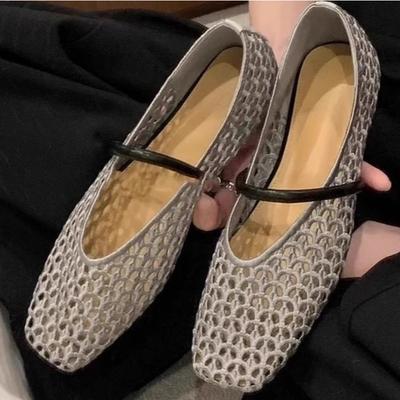 Sommerkleidung Runde Zehenpartie Lässig und Bequem Damen Ballerinas Cut-out Mary Jane Einzelne Schuhe Vintage Geflochtene Netzschuhe Damen