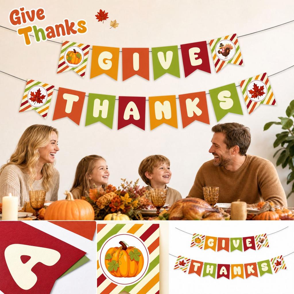 Thanksgiving Pumpkin Bunting, Fall Party Decorations for Home