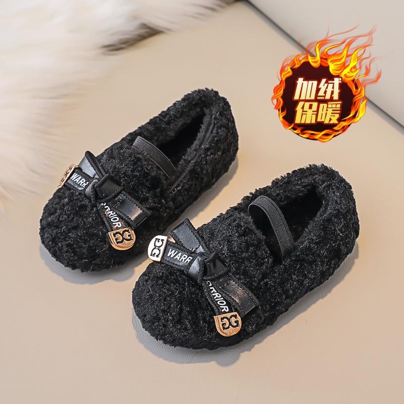 Children's Woolly Shoes Female Autumn and Winter Network Red Cute Cotton Shoes Girls' Beanie Shoes with Velvet Warm Baby Wear