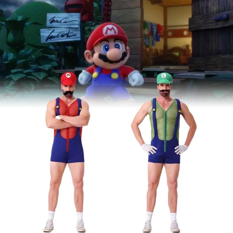 Unique Mario Cosplay Costume Set With Hat Gloves Mustache And Suspenders For Adults