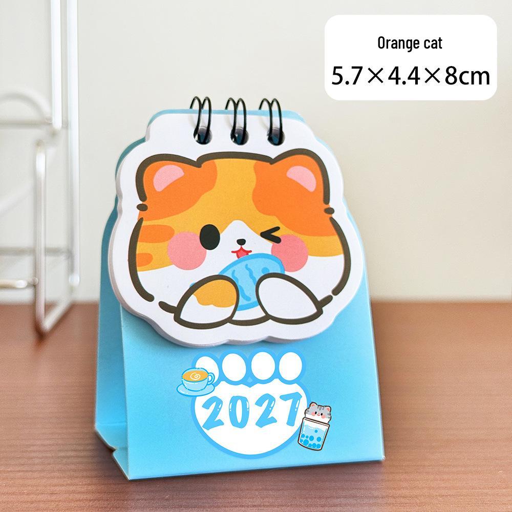 2026 Cute Cat Heart Desk Calendar with Check-in Record Ornament | Cartoon Bean Theme | High-Value Self-Discipline Small Calendar
