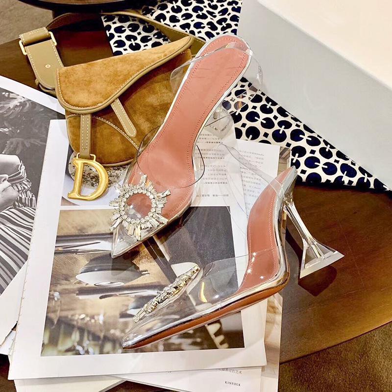 Fashion 2025 Star style Green Blue Soft PVC Women Sandals Fashion Crystal Heeled Slingbacks Summer Shoes High heels Wedding Bride Shoes