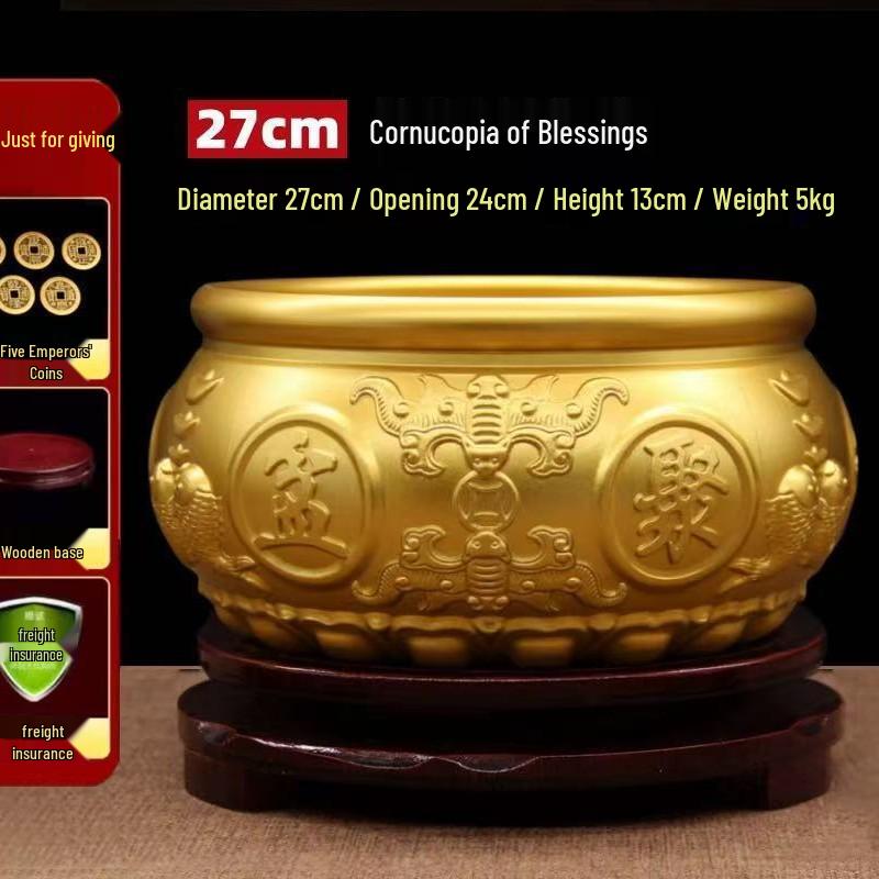 Chinese Brass Treasure Ornament: Large Copper Basin for Home Decor