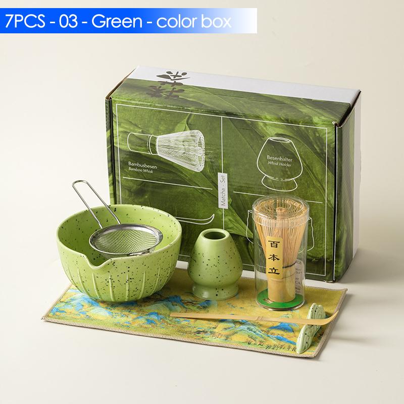 4/6/7PCS Japanese Matcha Set with Ceramic Bowl Bamboo Matcha Whisk and Tea Scoop for DIY Tea-making Tools Accessories
