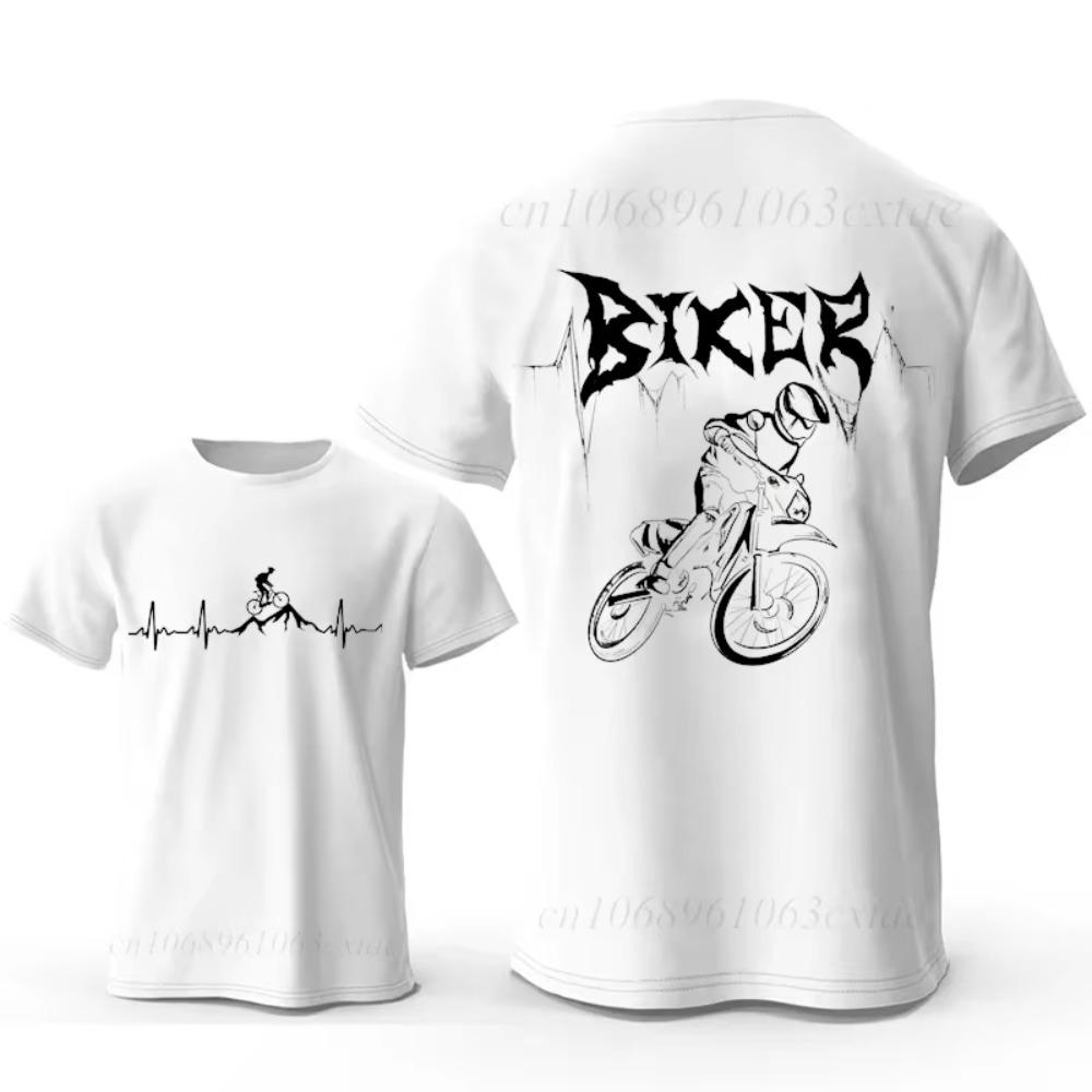 Bike Heartbeat Rock Funny MTB Dirt Bike Shirt Men Tshirt Hip Hop Casual Tops Summer Street T Shirt Oversized Short Sleeve