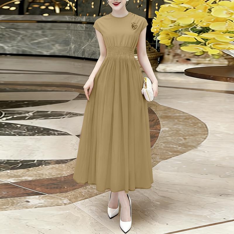 ZANZEA Women Casual Round Neck Summer Short Sleeve Long Dress