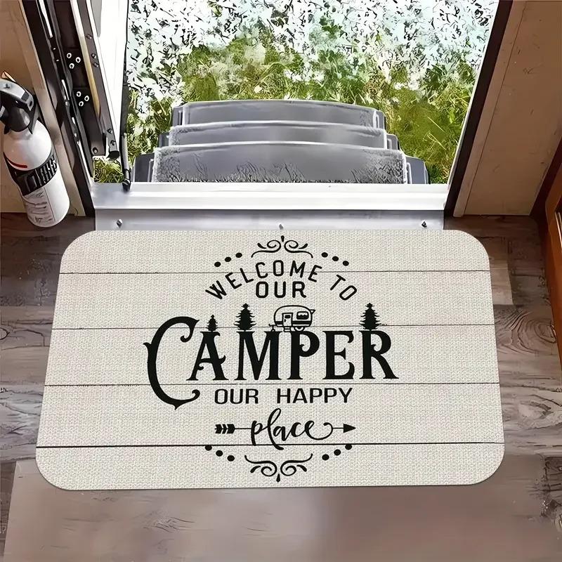 

Camper Van Doormat, Outdoor Indoor Non-Slip Welcome Mat, Adventure Rug Cheerful Camping Washable Rug Ideal Gift for Home & RV 40x60cm