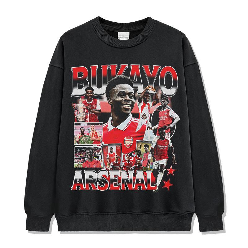 Hooded Sweater Abukayosak T-Shirt Heavy Vintage Bukayo Crew Neck Saka Print Short Sleeve