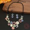 New color painting oil geometric hollow round necklace earrings set fashionable women's round jewelry set