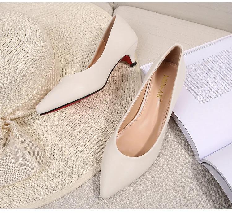Fashion 2024Women Pumps  OL Style Leather Solid Shoes Low Thin Heels Single Shoes 3.5cmHeels Ladies Office Work Dress Wedges Heels Women