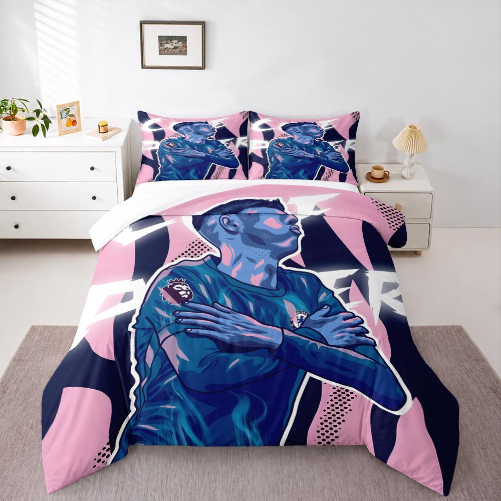 Duvet Cover Set Cole Palmer Chelsea Pink Blue Illustration 3 Piece Bedding for Adult Fan Gift
