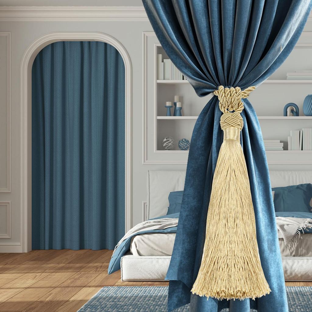 Uxcell Curtain Tiebacks, Set of 2, Handmade Elegant Curtain Tie Holders with Tassels, Window Tieback Clips for Home, Office, or Hotel Decor, Dark Blue