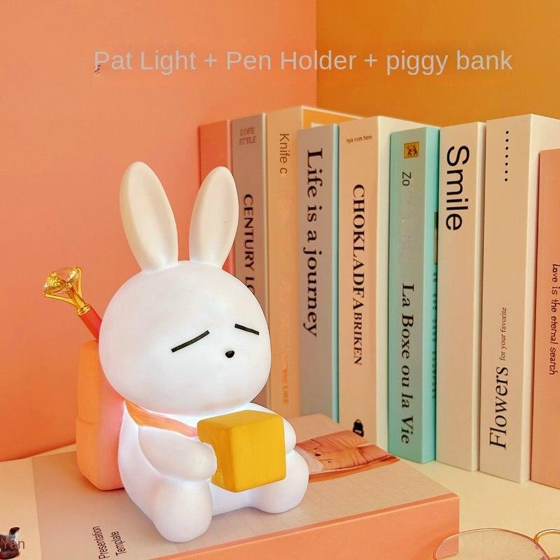 

Мультяшный кролик, резервуар для денег, светодиодный зарядный ночник, милый настольный светильник, атмосферный светильник, держатель для ручек Battery version