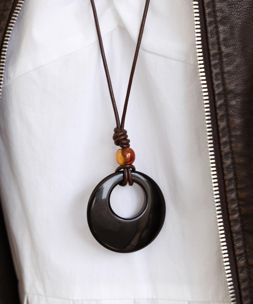 Tatiana Circle Ring Leather String Long Necklace Nz2536