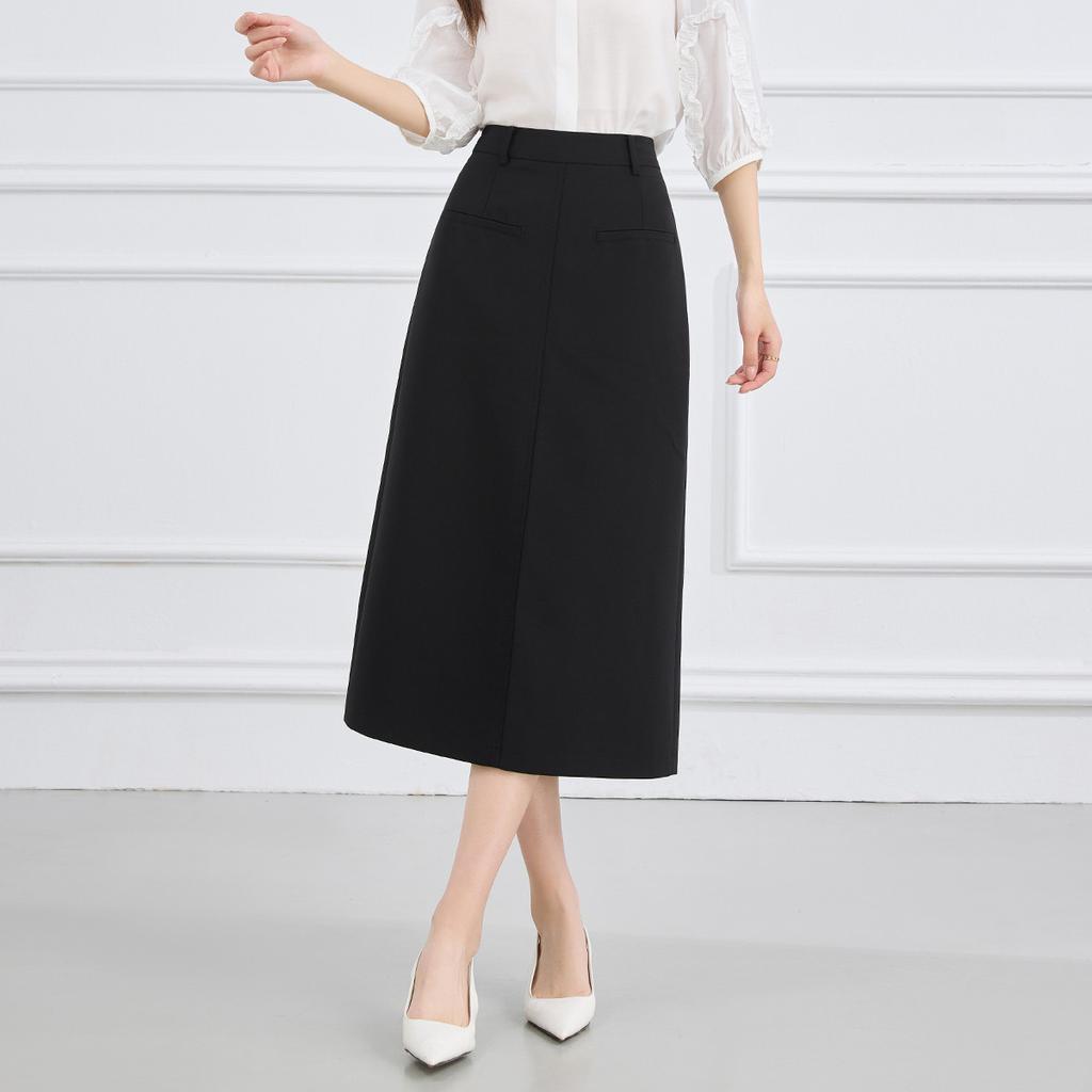 Half Length Skirt: Summer High Waist Slimming A-line Skirt Temperament Commuting Half Length Skirt for Women