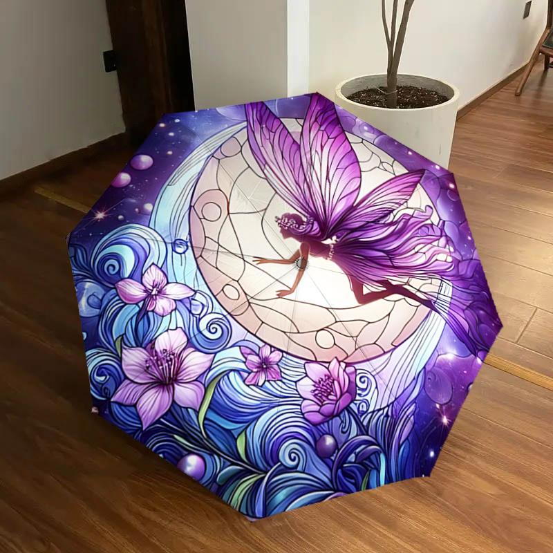 

Starry Night Fairy Moonlight Automatic Folding Umbrella - Purple Butterfly Design, Portable 3-Fold Design with Iron Frame, Ideal for Outdoor