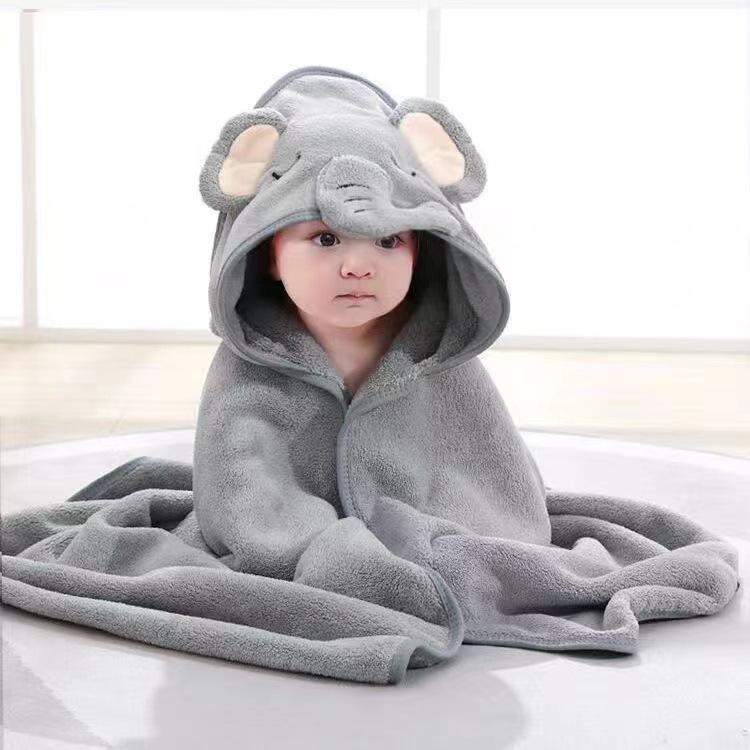 

Baby coral fleece cape absorbent soft hooded cartoon embroidered cute bag towel holding newborn baby 80*80cm сірий колір